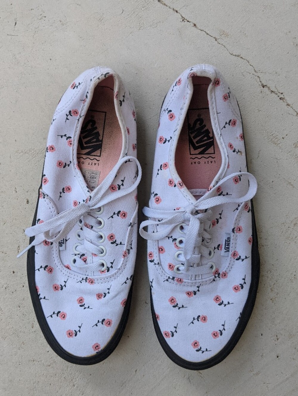VANS 'Lazy Oaf' limited edition light pink floral flat platform sneakers